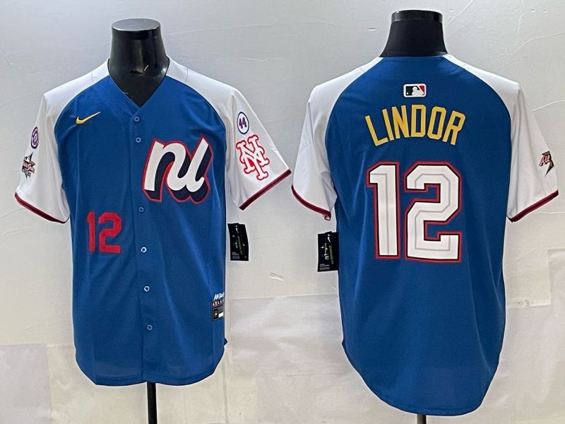 Men New York Mets #12 Lindor Blue white All star 2025 Nike MLB Jersey style 06